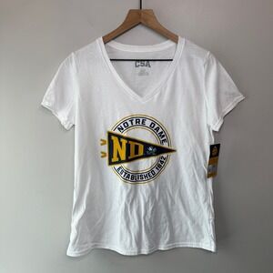 CSA Notre Dame Fighting Irish V-Neck Graphic T-Shirt White Women's Medium NWT